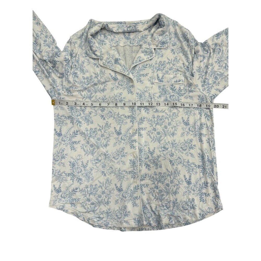 Cozy Earth Womens Pajama Top Long Sleeve Blue & White Floral Bamboo Soft Size M - Picture 5 of 7